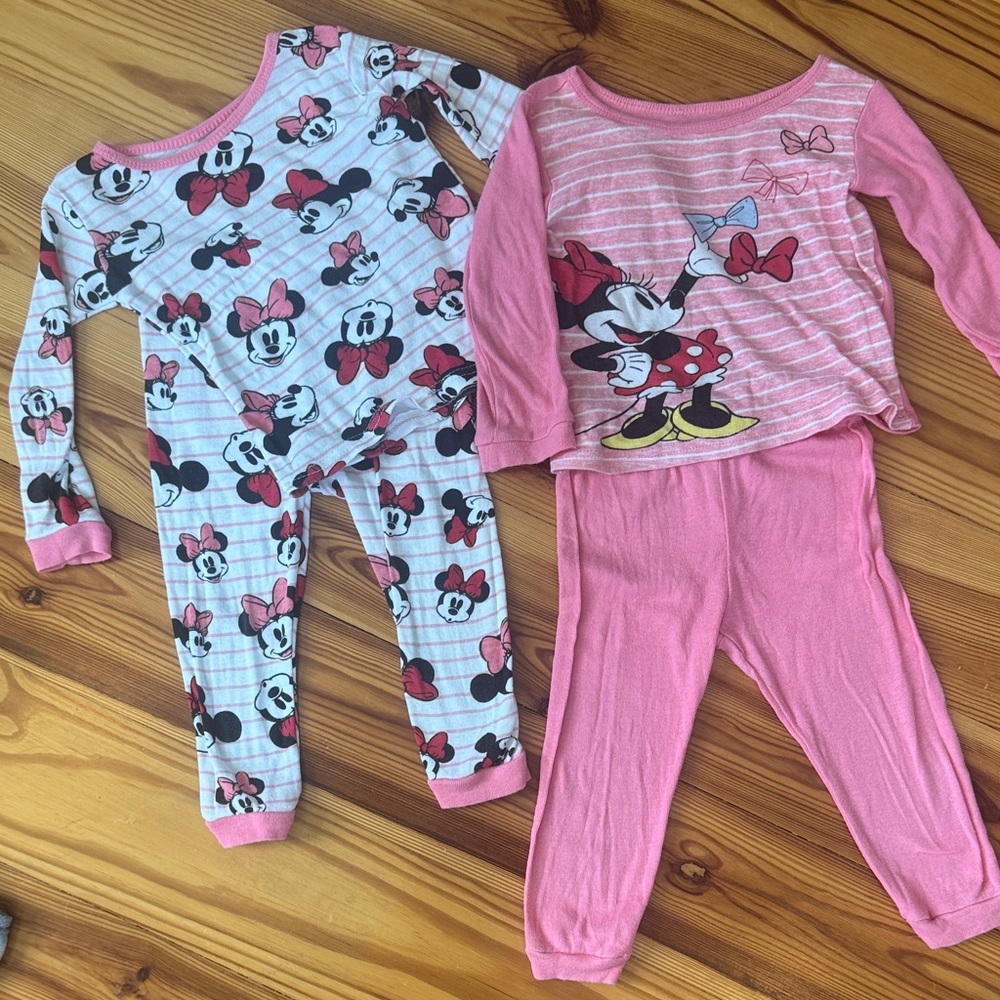 GUC Disney Minnie Mouse Kids Pajama Set - Pink and White 100% Cotton Size 2T